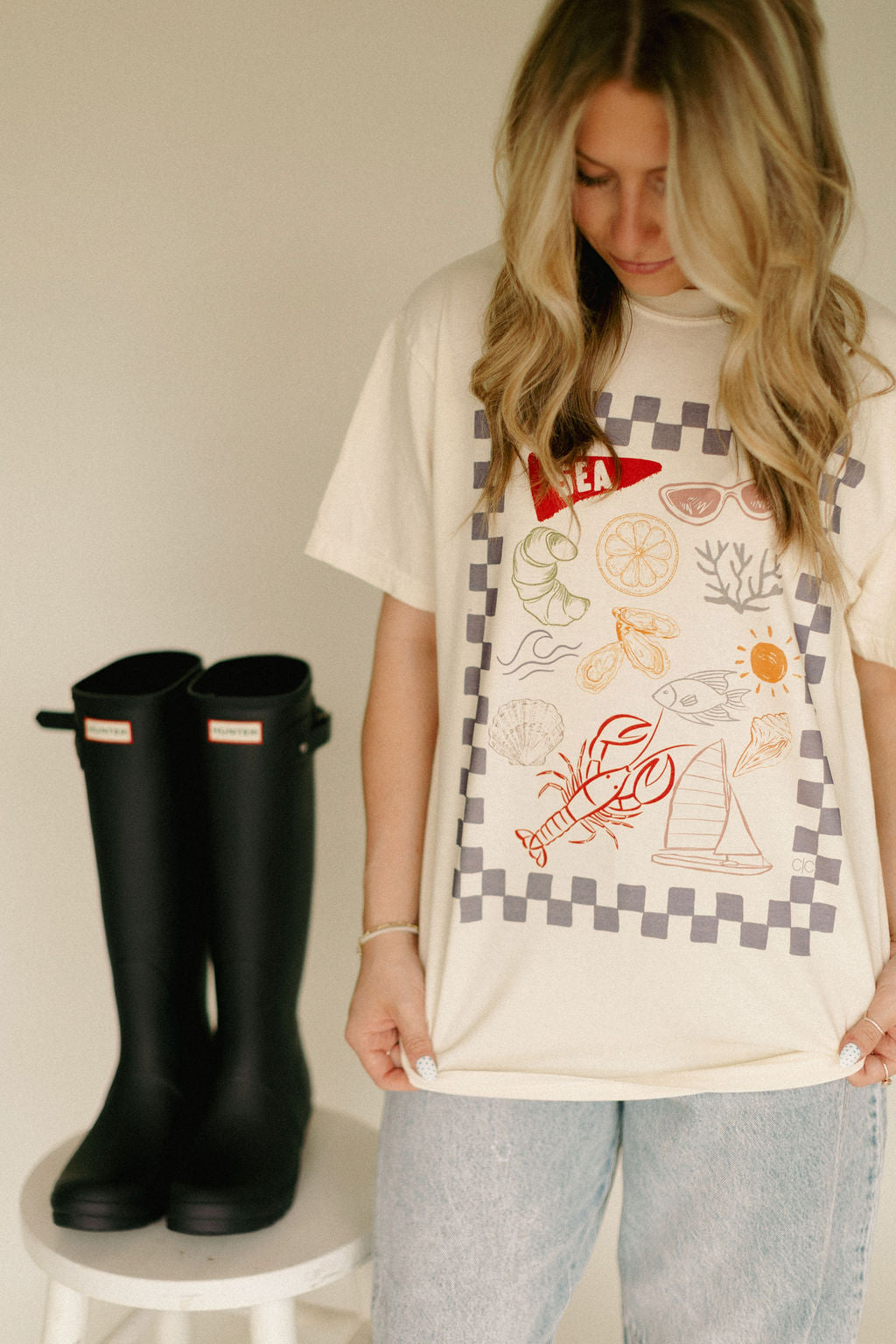 Checkered Sea Collage Graphic Tee