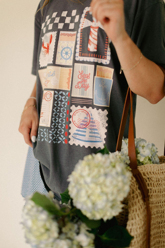 Seas The Day Match Box Stamp Graphic Tee
